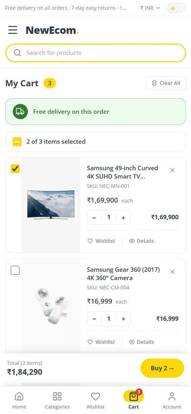 E-Commerce Software — Cart screen