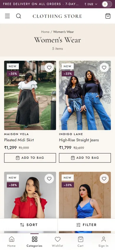 E-Commerce Software — Category screen