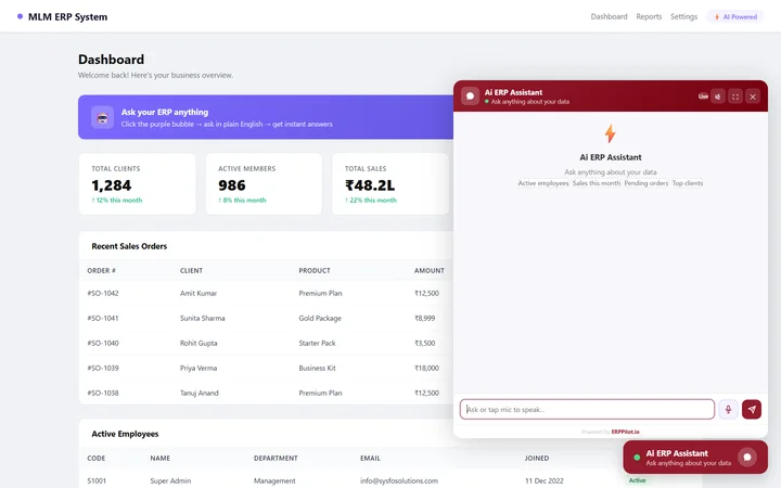ERPPilot — AI Assistant for your ERP — your-erp.com/dashboard screen