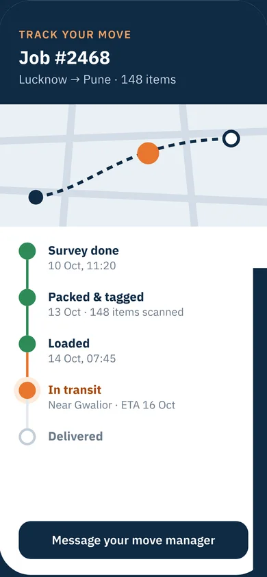 Movers & Packers Software — Track your move screen