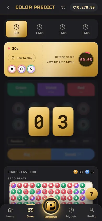 Real-Money Gaming Platform — Color Predict screen