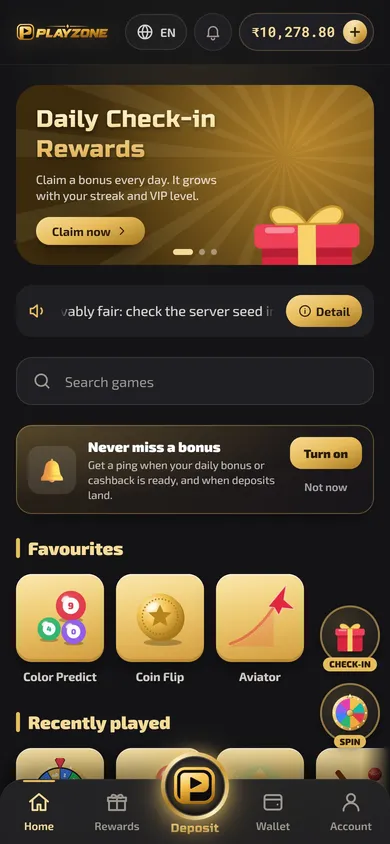Real-Money Gaming Platform — Lobby screen