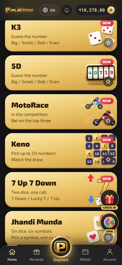 Real-Money Gaming Platform — Game lobby screen
