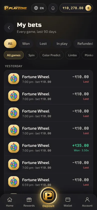 Real-Money Gaming Platform — My bets screen