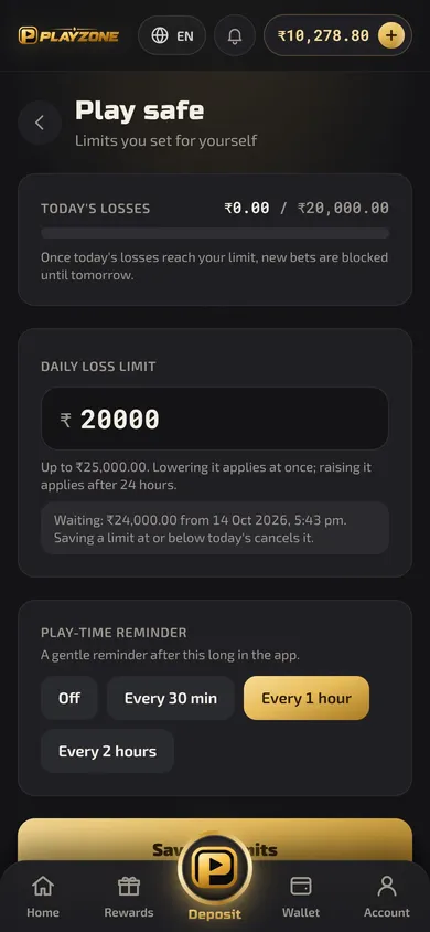 Real-Money Gaming Platform — Play safe screen