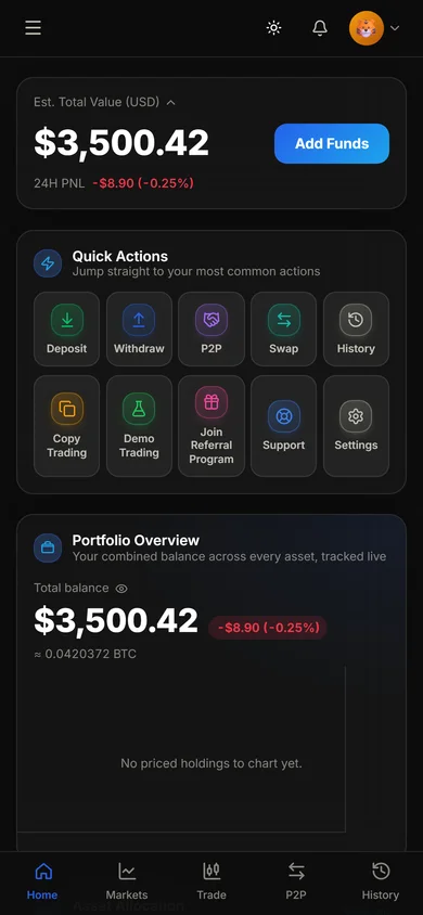 Crypto exchange — Dashboard screen