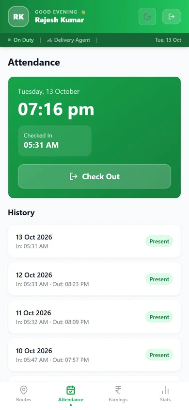 MilkDelivery app — Check-in / out screen