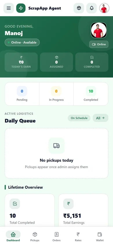 ScrapApp — Agent app screen