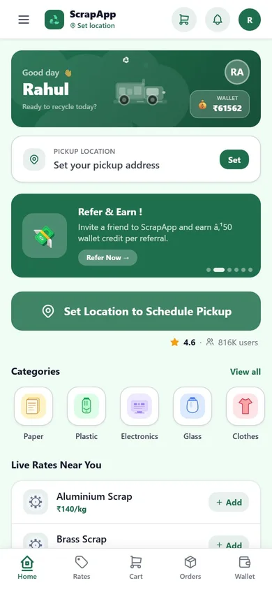 ScrapApp — Customer app screen