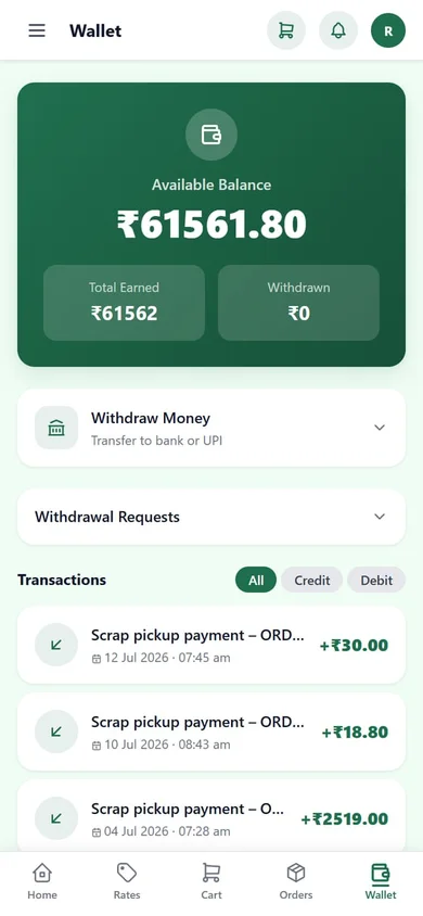 ScrapApp — Wallet screen