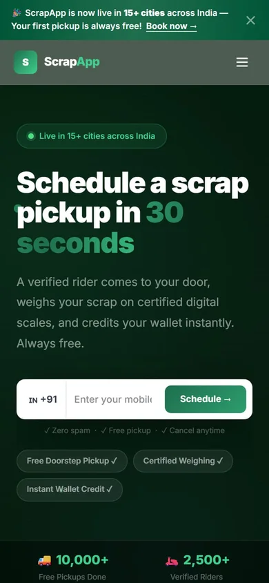 ScrapApp — Mobile website screen