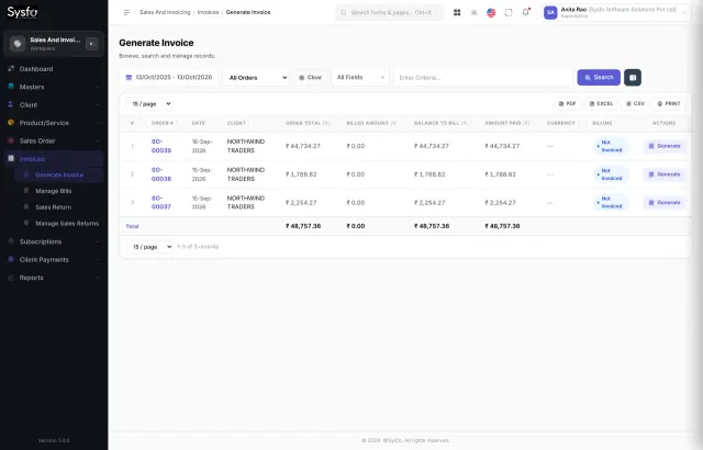 GST invoice generated for salon services and packages in Sysfo billing software