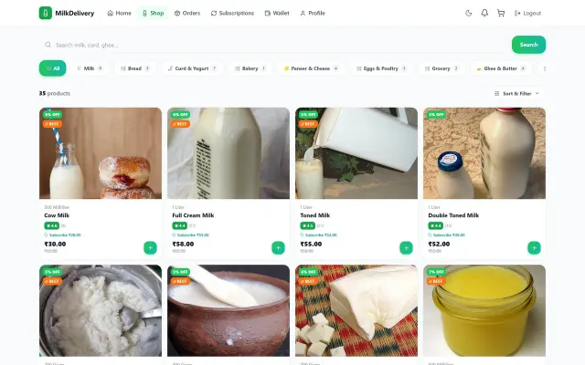 Mobile-first online grocery storefront built by Sysfo showing products, offers and categories