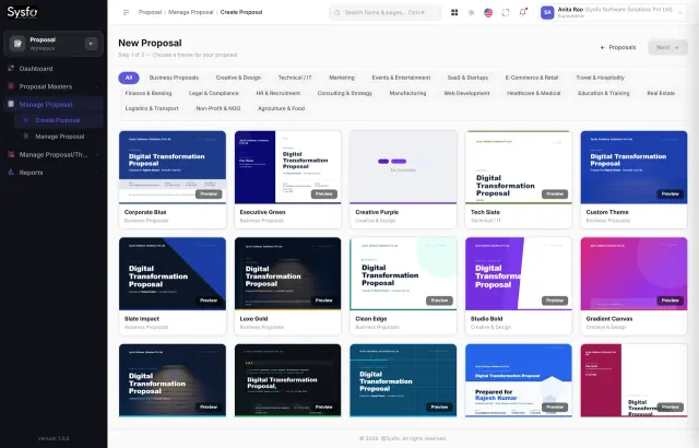 Sysfo proposal software building a branded quotation from reusable itinerary pages
