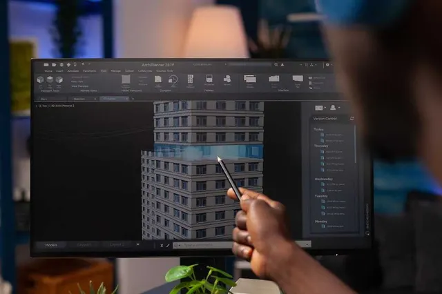 Software architect reviewing a system architecture design on screen