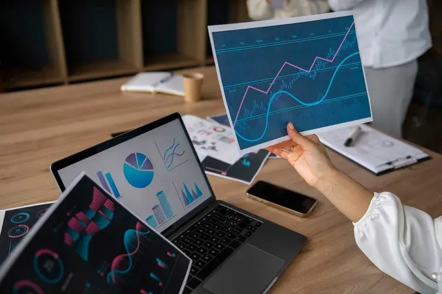 Business analytics dashboards and charts reviewed during a data and reporting consultation
